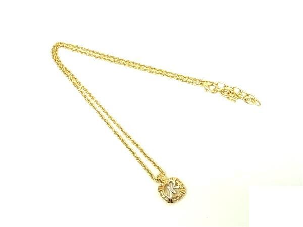 ■美品■ NINA RICCI ニナリッチ ラインストーン ネックレス ペンダント アクセサリー レディース ゴールド系×シルバー系 DK4285拍卖