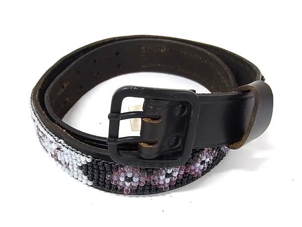 DIESEL ディーゼル レザー ビーズ ブラック金具 ベルト 表記サイズ 85/34 レディース ブラック系×マルチカラー DK3152拍卖