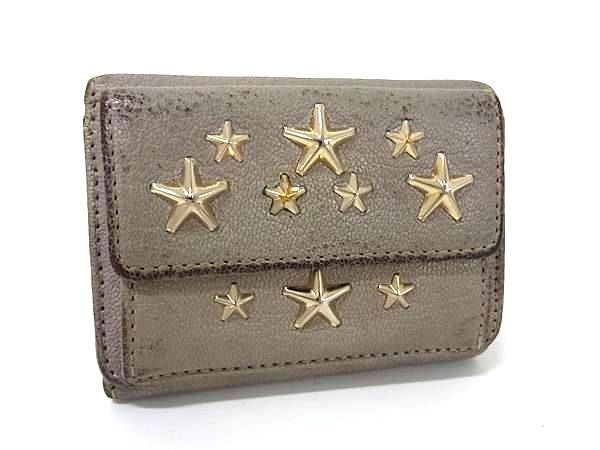 JIMMY CHOO ジミーチュウ ネモ スタースタッズ レザー 三つ折り 財布 ウォレット 札入れ 小銭入れ レディース グレージュ系 DK3815拍卖
