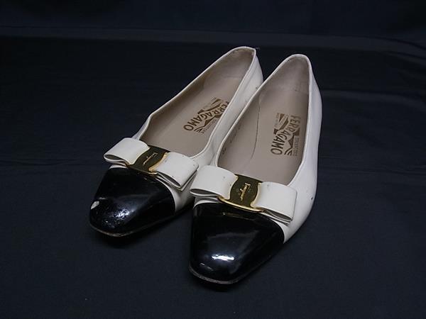 Salvatore Ferragamo フェラガモ ヴァラリボン レザー パンプス サイズ 5 1/2 (約23.0cm) シューズ 靴 アイボリー系 DJ7068拍卖