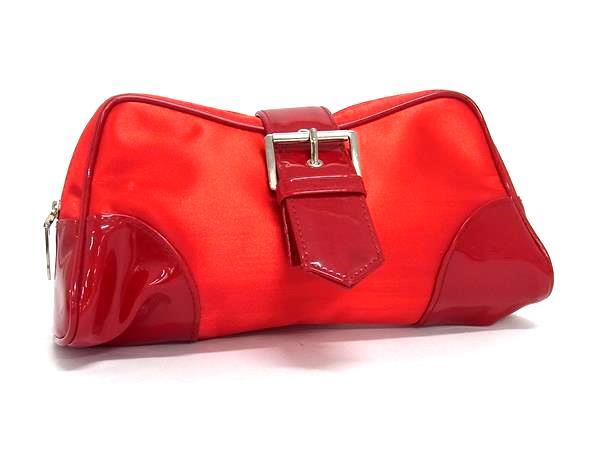 ■美品■ ChristianDior ディオール ナイロン×パテントレザー ポーチ マルチケース 小物入れ レディース レッド系 DJ7287拍卖