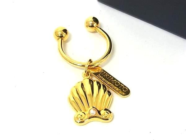 ■美品■ MIKIMOTO ミキモト 本真珠 アコヤ真珠 パール 約4mm キーホルダー キーリング バッグチャーム レディース ゴールド系 DJ4662拍卖