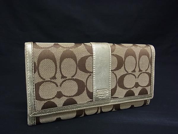 COACH コーチ シグネチャー キャンバス×レザー 二つ折り 長財布 ウォレット レディース ブラウン系×ゴールド系 DJ3852拍卖