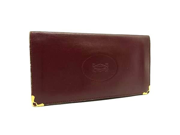 Cartier カルティエ マストライン レザー 二つ折り 長財布 ウォレット 札入れ カード入れ レディース メンズ ボルドー系 DH0019拍卖