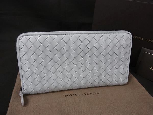 1円 ■美品■ BOTTEGA VENETA ボッテガヴェネタ イントレチャート ラウンドファスナー 長財布 ウォレット 札入れ ライトグレー系 FP4547拍卖