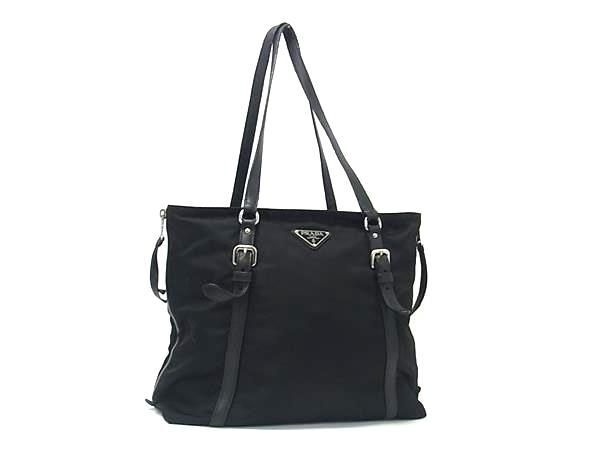 1円 PRADA プラダ テスートナイロン×レザー トートバッグ ショルダー 肩掛けかばん レディース メンズ ブラック系 FP5795拍卖