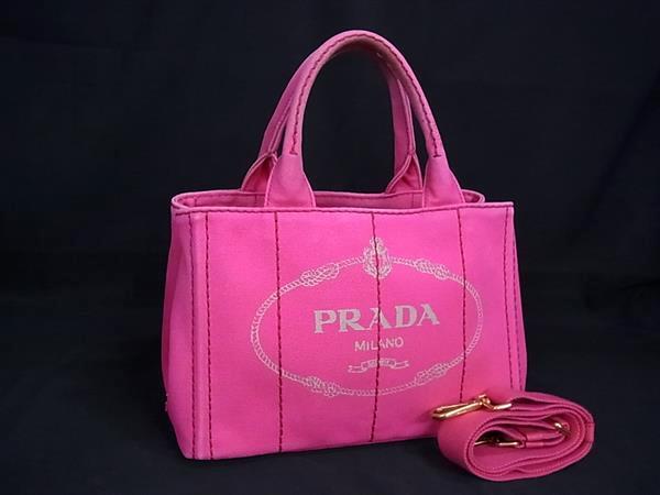 1円 PRADA プラダ カナパ キャンバス 2WAY トートバッグ ハンドバッグ ショルダー メンズ レディース ピンク系 BN6507拍卖