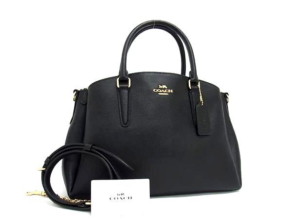 1円 ■新品同様■ COACH コーチ F28976 セージ キャリーオール レザー 2WAY ハンドバッグ ショルダー クロスボディ ブラック系 FU6302拍卖