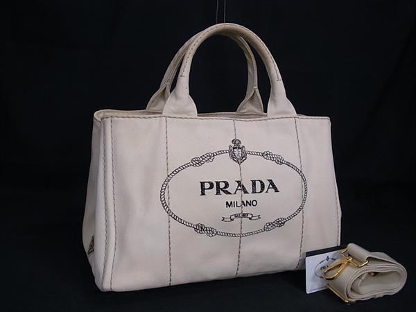 1円 PRADA プラダ BN2642 カナパ キャンバス 2WAY クロスボディ ハンドバッグ トートバッグ ショルダー レディース ベージュ系 FN8345拍卖