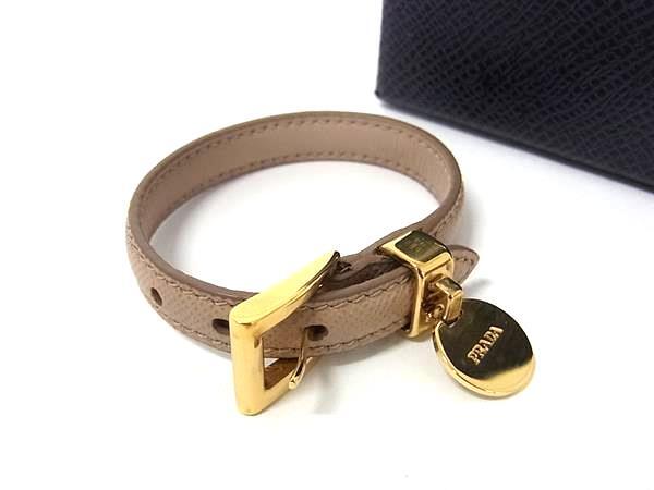 1円 ■極美品■ PRADA プラダ サフィアーノレザー ブレスレット 表記サイズS アクセサリー レディース ベージュ系 FU7447拍卖