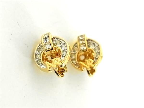 ■美品■ NINA RICCI ニナリッチ ラインストーン ロゴ クリップ式 イヤリング アクセサリー レディース ゴールド系 DK6704拍卖