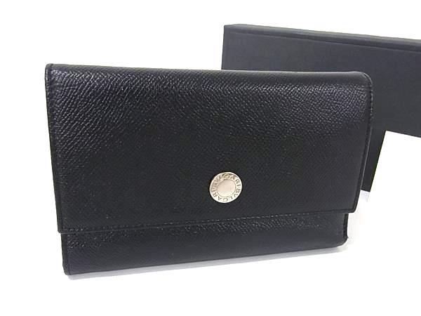 1円 BVLGARI ブルガリブルガリ レザー 三つ折り 財布 ウォレット 小銭入れ 札入れ カード入れ メンズ レディース ブラック系 FQ3070拍卖