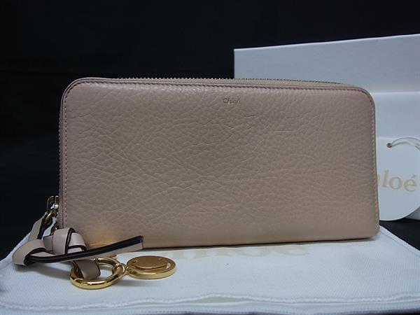 1円 Chloe クロエ アルファベット レザー ラウンドファスナー 長財布 ウォレット 小銭入れ 札入れ カード入れ ベージュ系 FQ3081拍卖