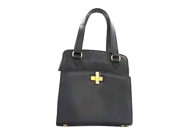 1円 ■美品■ CELINE セリーヌ レザー ハンドバッグ トートバッグ ミニバッグ レディース ブラック系×ゴールド系 BS1259拍卖