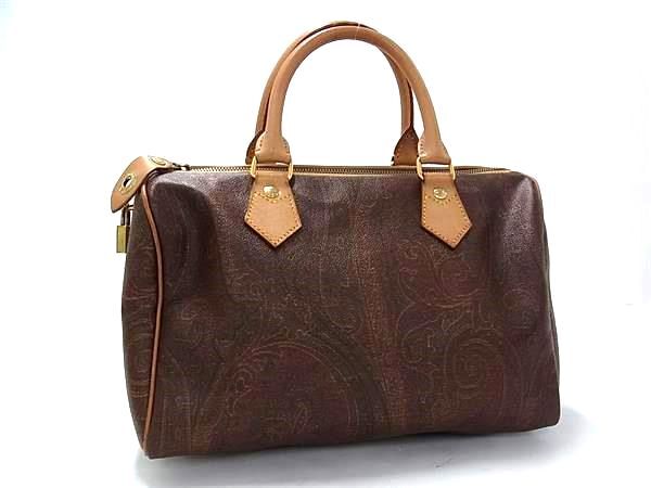 1円 ■美品■ ETRO エトロ PVC×レザー ペイズリー柄 ハンドバッグ トート ボストンバッグ レディース ブラウン系 FS7672拍卖