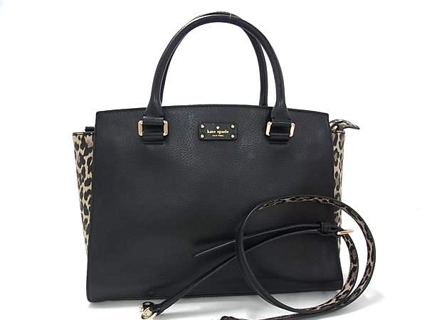 1円 ■美品■ kate spade ケイトスペード レザー レオパード 2WAY クロスボディ ショルダーバッグ ハンドバッグ トート ブラック系 BS1389拍卖