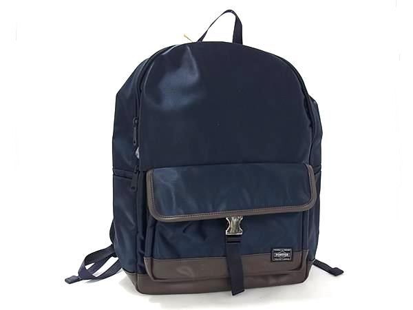 1円 ■極美品■ PORTER ポーター 吉田カバン ストーム ナイロンキャンバス リュックサック デイパック ネイビー系×ブラウン系 FT3505拍卖