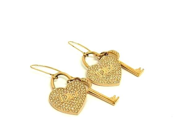 1円 ChristianDior クリスチャンディオール ラインストーン ハート キー ピアス アクセサリー レディース ゴールド系 FU8223拍卖