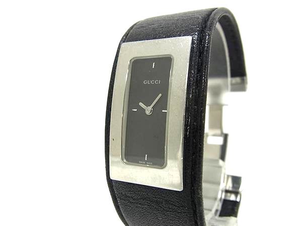 1円 ■稼働品■ GUCCI グッチ 7800S SS×レザー クォーツ 3気圧防水 腕時計 ウォッチ メンズ レディース シルバー系×ブラック系 BR0984拍卖