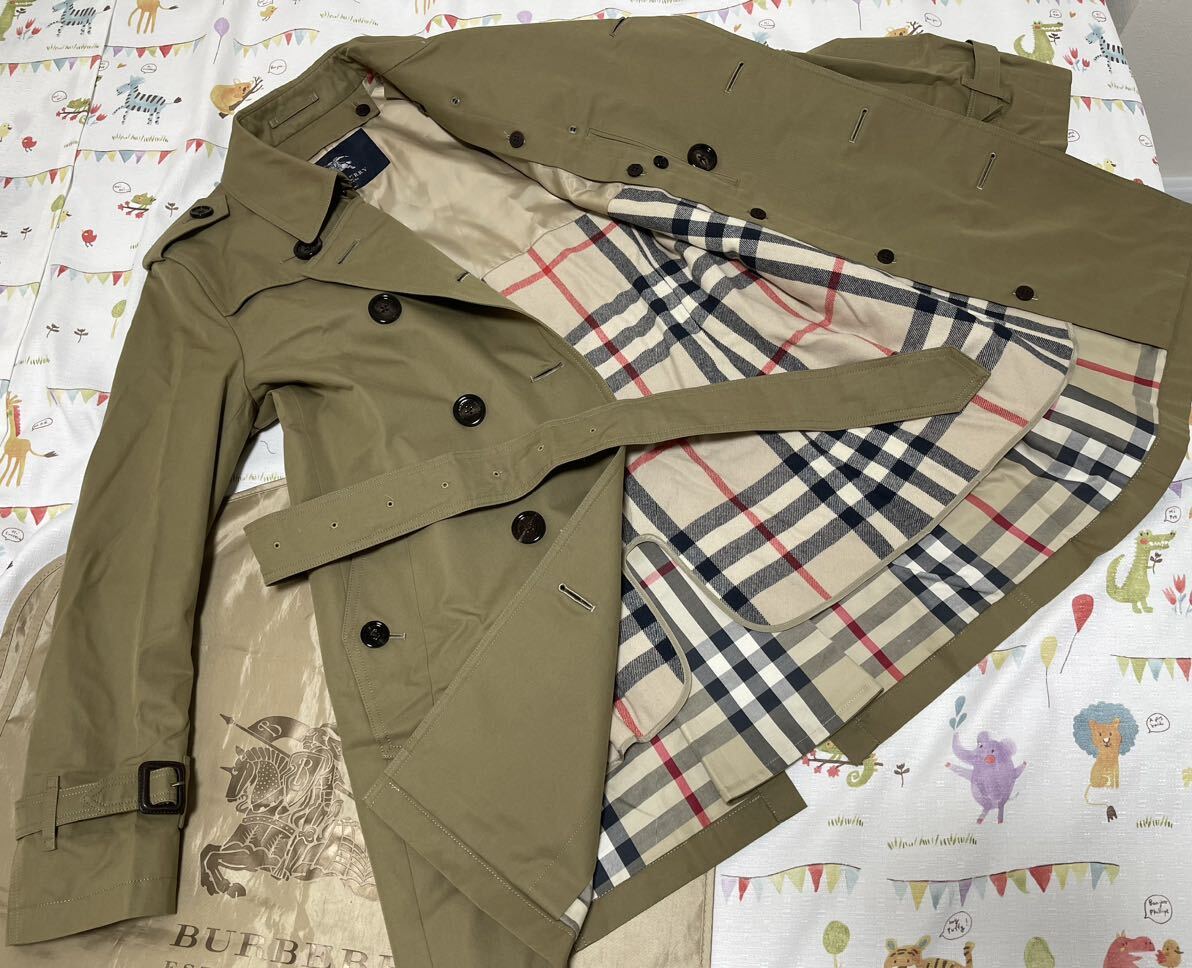 日本製24万中古美品カーキ★バーバリーメンズM 細身L 175 Burberryウールライナーベルト付ダブルトレンチコート春秋冬物厚ギャバジン拍卖