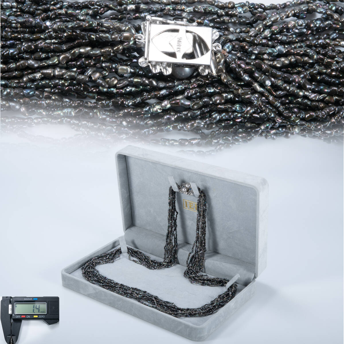 本真珠・アコヤ南洋淡水真珠・10連パールネックレス・サファイア・ケシパール・K14WG刻印・1.4mm・FR3803拍卖