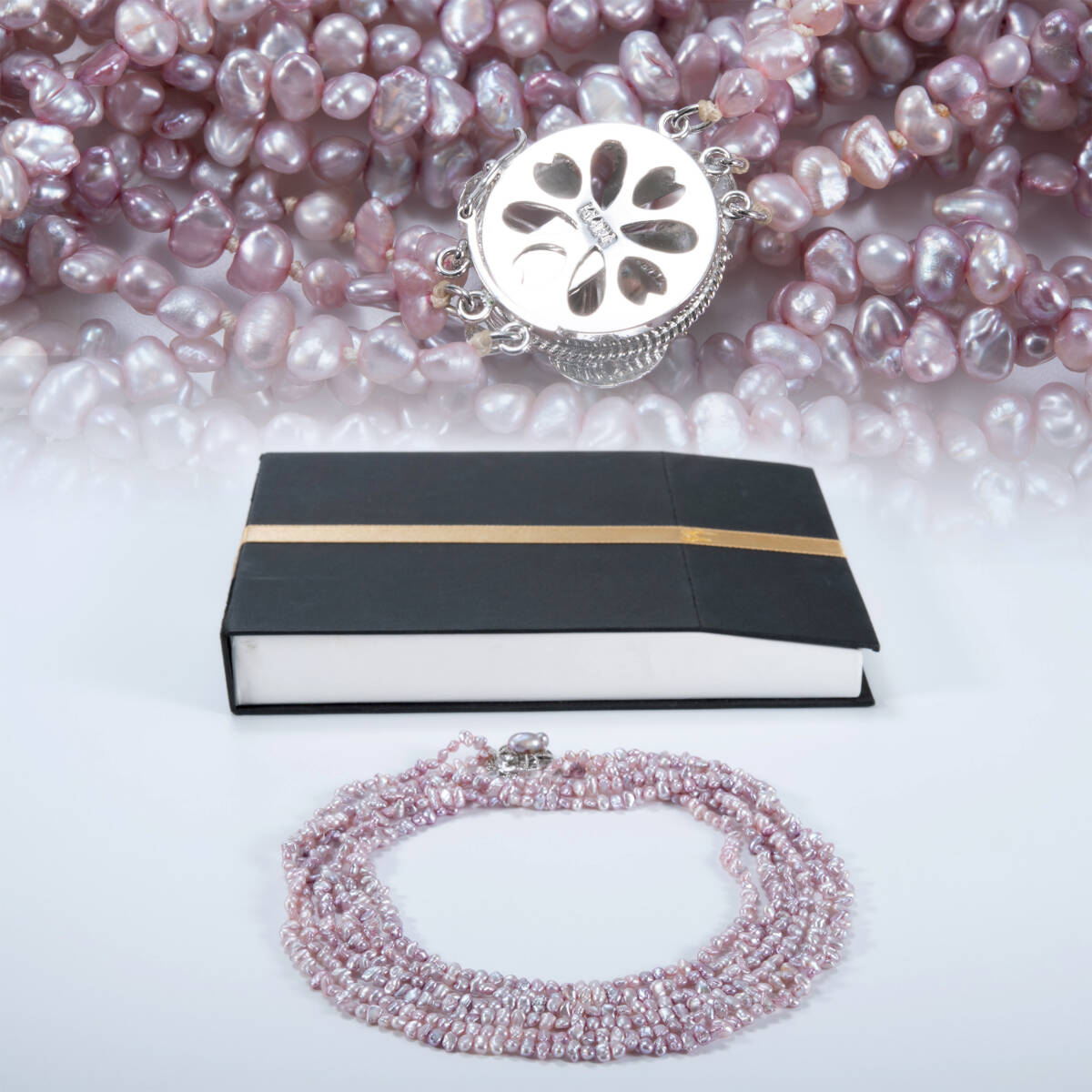 本真珠 アコヤ真珠 3連パールネックレス ケシパール 3.2mm・K14WG刻印・箱付き・FR3808拍卖