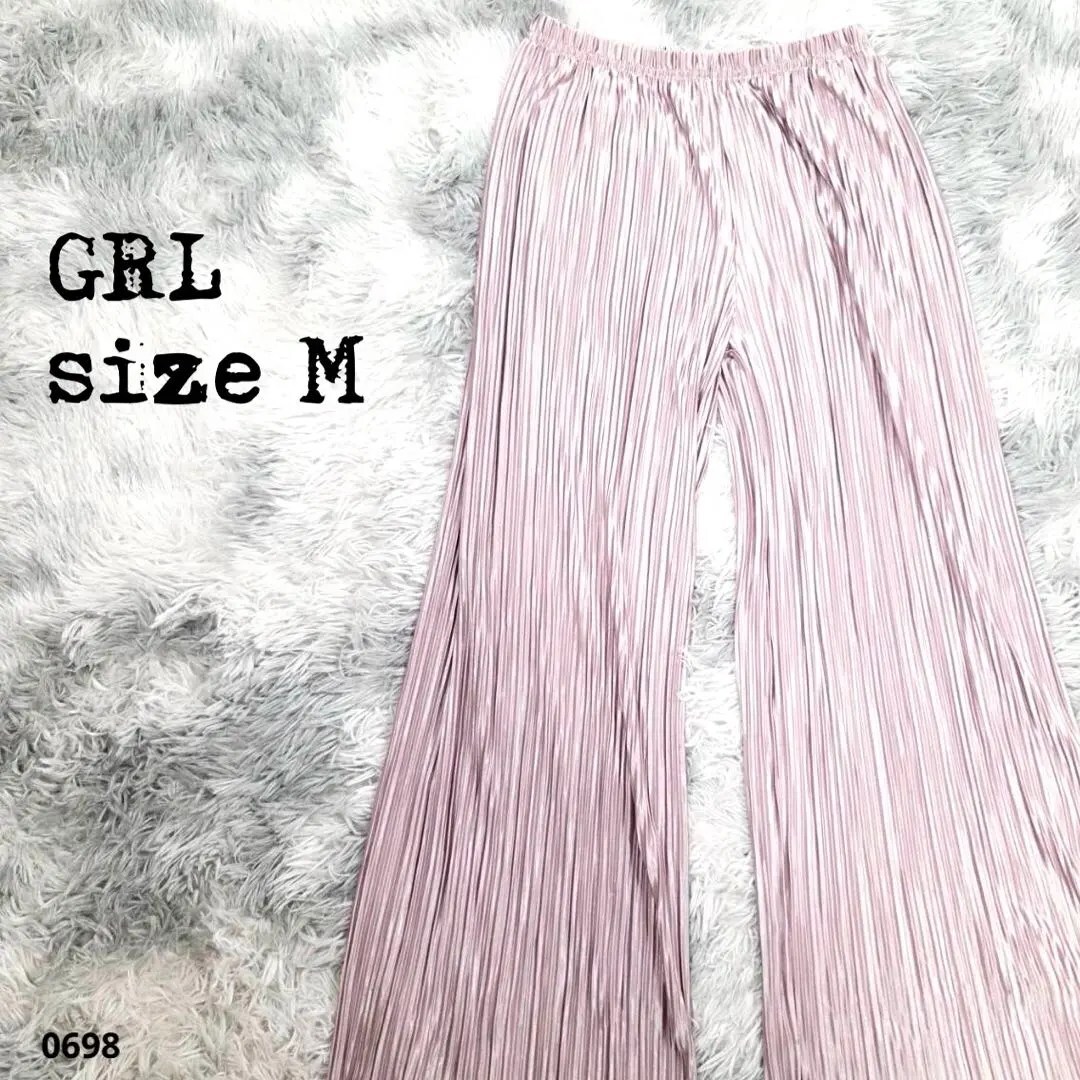 GRL グレイル 美品 薄いピンク プリーツ ワイドパンツ Mサイズ 0698拍卖