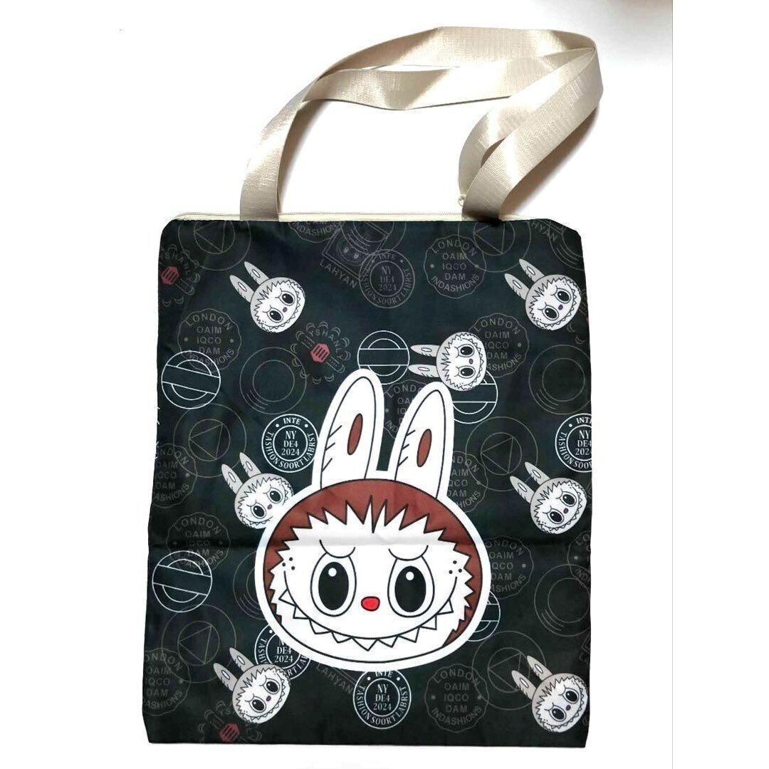 LABUBU トートバッグ ブラック ラブブ キャラクター ファスナー付き拍卖