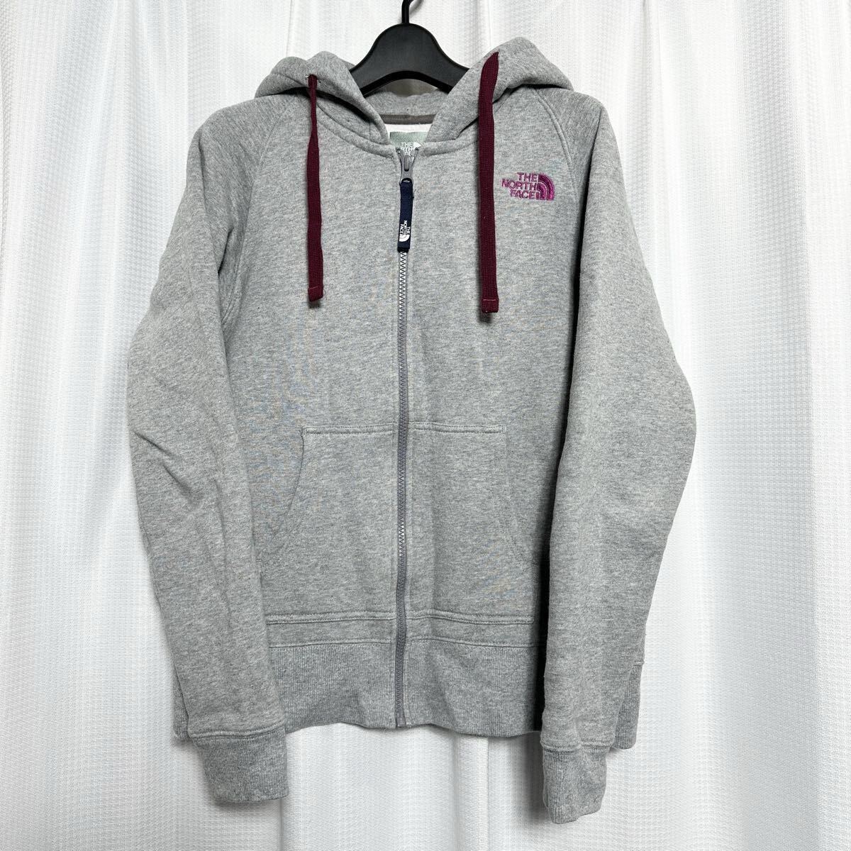 □/THE NORTH FACE/ザ・ノース・フェイス/Lサイズ/レディース/裏起毛/ジップパーカー/グレー/灰色/ワンポイント/フーディ/ジップアップ/拍卖