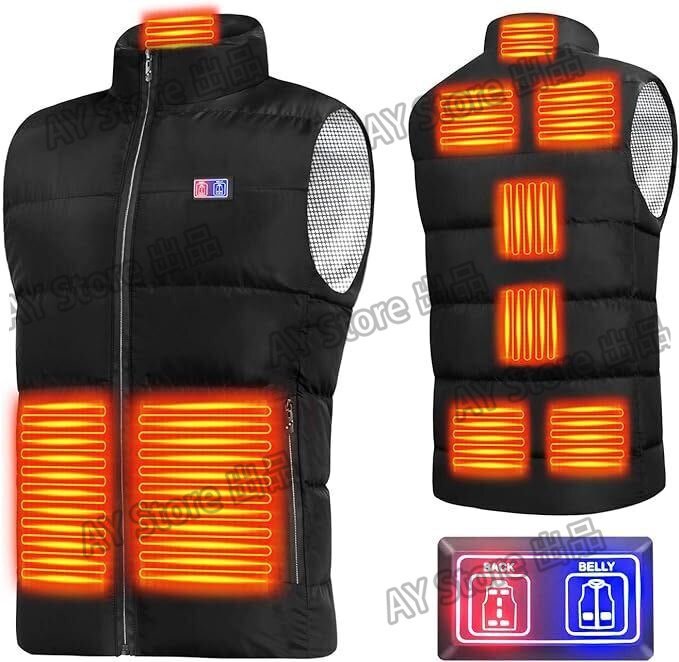 加熱ベスト 【前後9箇所発熱】 電熱ベスト USB給電 前後独立温度設定 3段階温度調整 速暖 防寒 丸洗い ヒーター メンズS-*4XL bhw0360.1拍卖