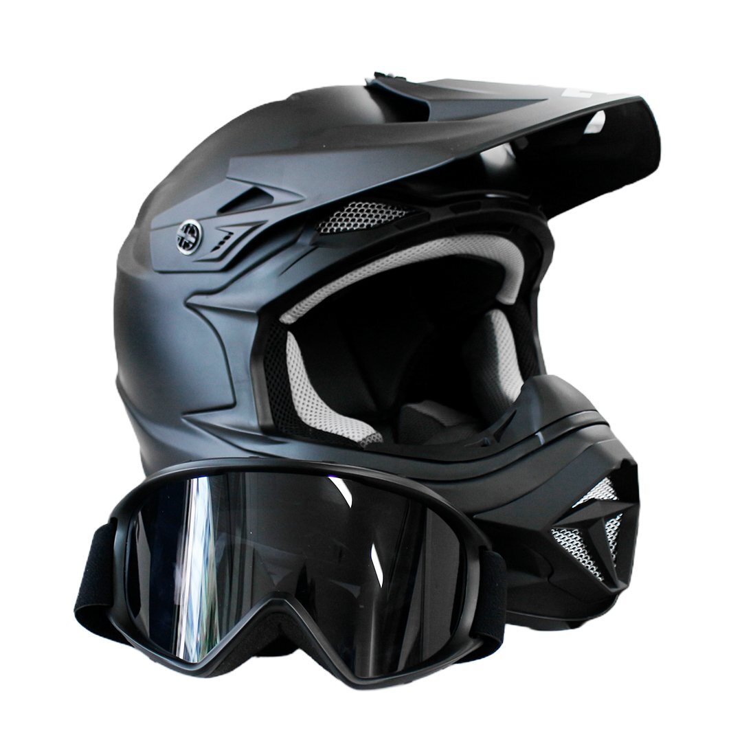 【2週間以内発送】PSC ・ SGマーク / MFJ 公認 軽量 オフロードヘルメット & ゴーグルセット (ソリッドマットブラック/XL) レーシング拍卖