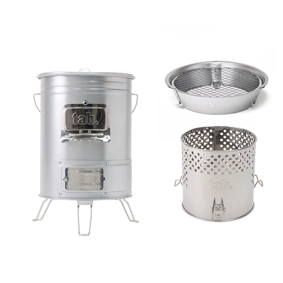 二次燃焼 焚き火台 ウッドストーブ 薪ストーブ tab. 缶ストーブEX & ワイドグリル & ファイヤーブースター 3点セット拍卖