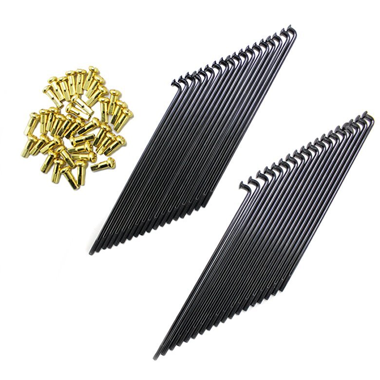 9×157 リムスポーク&ニップルセット 36本入り OSAKI製汎用(ブラック/ゴールド)スーパーカブ等に CUB スチール カスタム ツーリング 汎用拍卖