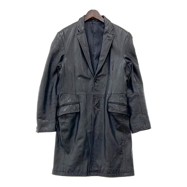 ABAHOUSE アバハウス レザージャケット 革ジャン ロングコート 牛革 オープンカラー メンズ フリーサイズ ブラック アウター DM17275■拍卖