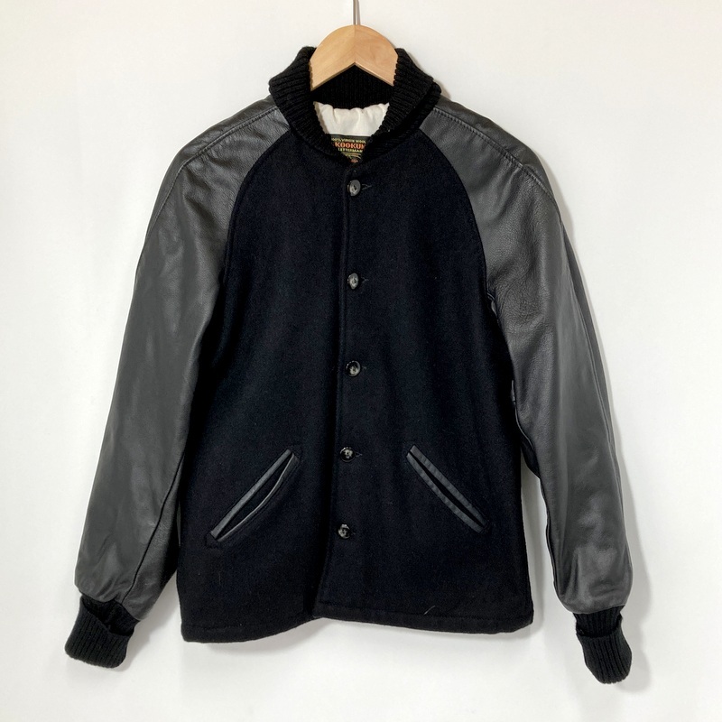 Skookum スクーカム スタジャン ブルゾン USA製 レターマンジャケット 袖レザー メンズ サイズ34 Sサイズ相当 ブラック アウター A15098◆拍卖