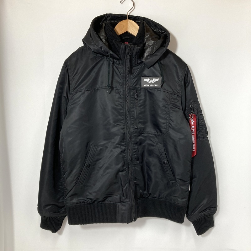 ALPHA INDUSTRIES アルファ インダストリーズ リブジャケット フーデッド TA1716-001 メンズ XLサイズ ブラック アウター A15256◆拍卖