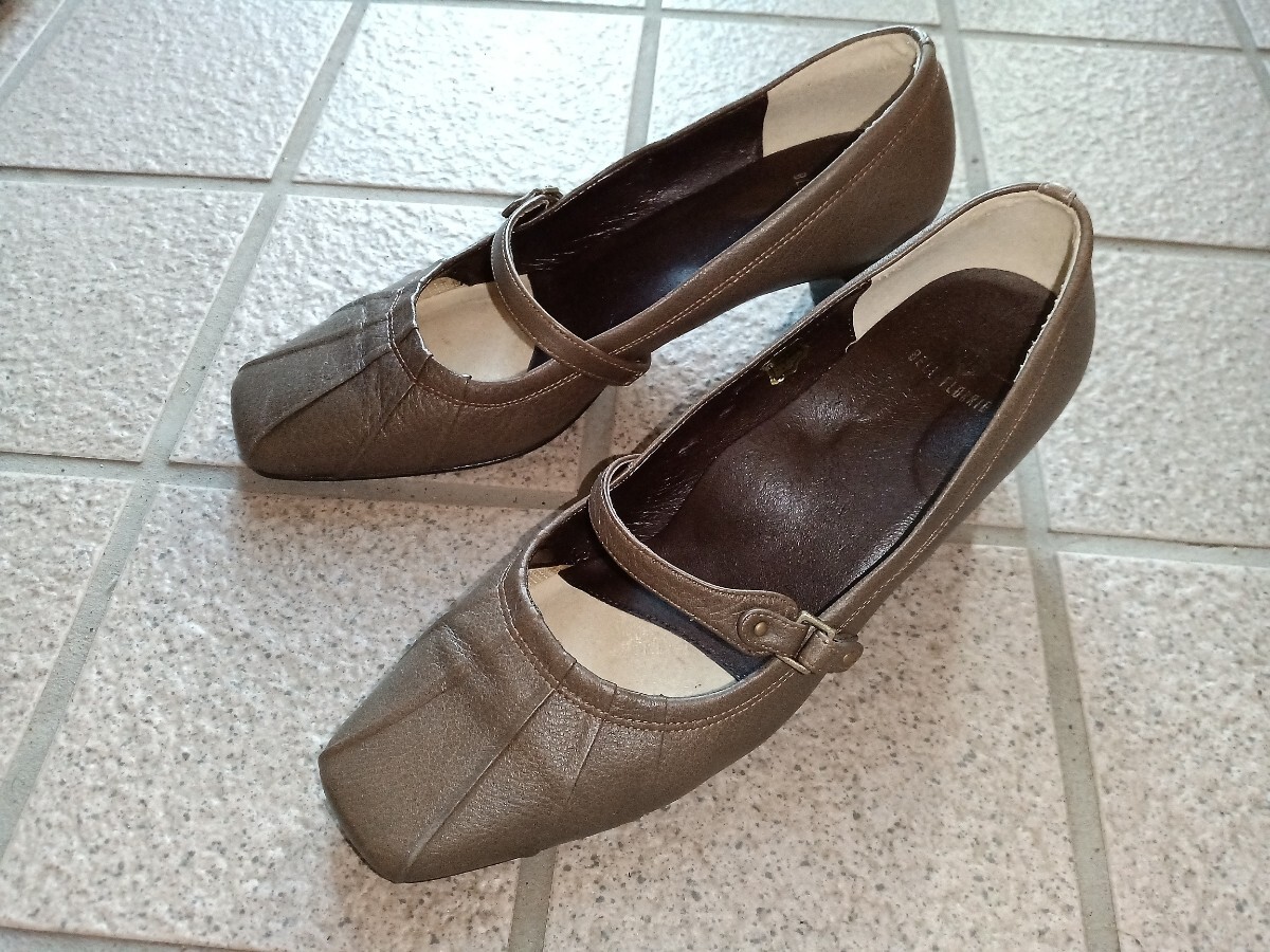 BELL FLORRIE パンプス ブラウン 24cm レディース シンプル ヒール5cm ベルフローリー 革 ストラップ拍卖