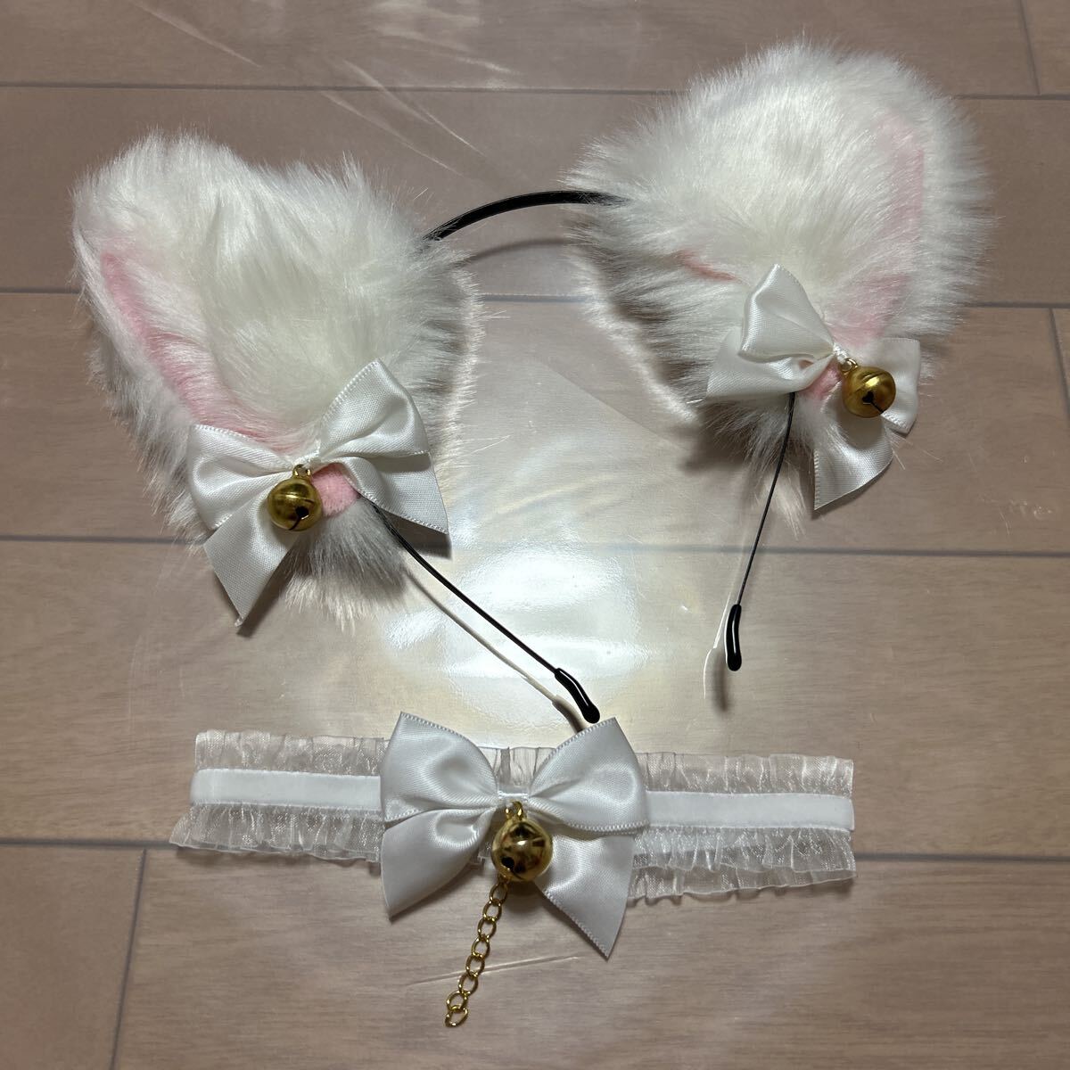 ☆美品!白猫の猫耳カチューシャ&チョーカーネックリングセット★拍卖