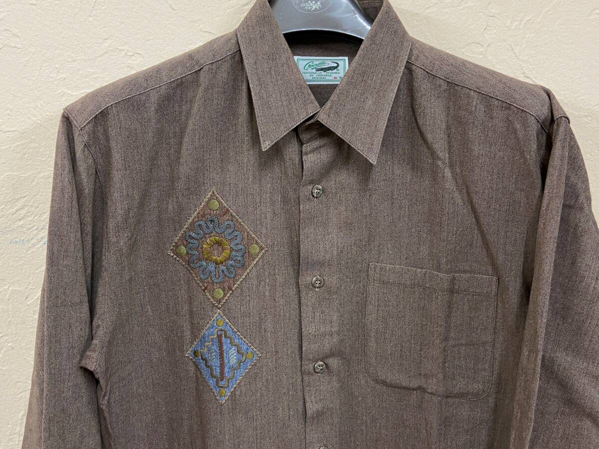 クロコダイル CROCODILE メンズ長袖おしゃれシャツ サイズM レディース 羽織シャツ 刺繍 レディース 拍卖