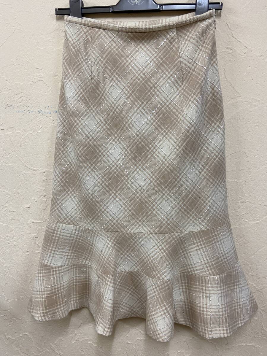美品 ef-de エフデ サイズ11 M 冬スカート マーメイド ロングスカート ベージュチェック ウール混 ウエスト64拍卖