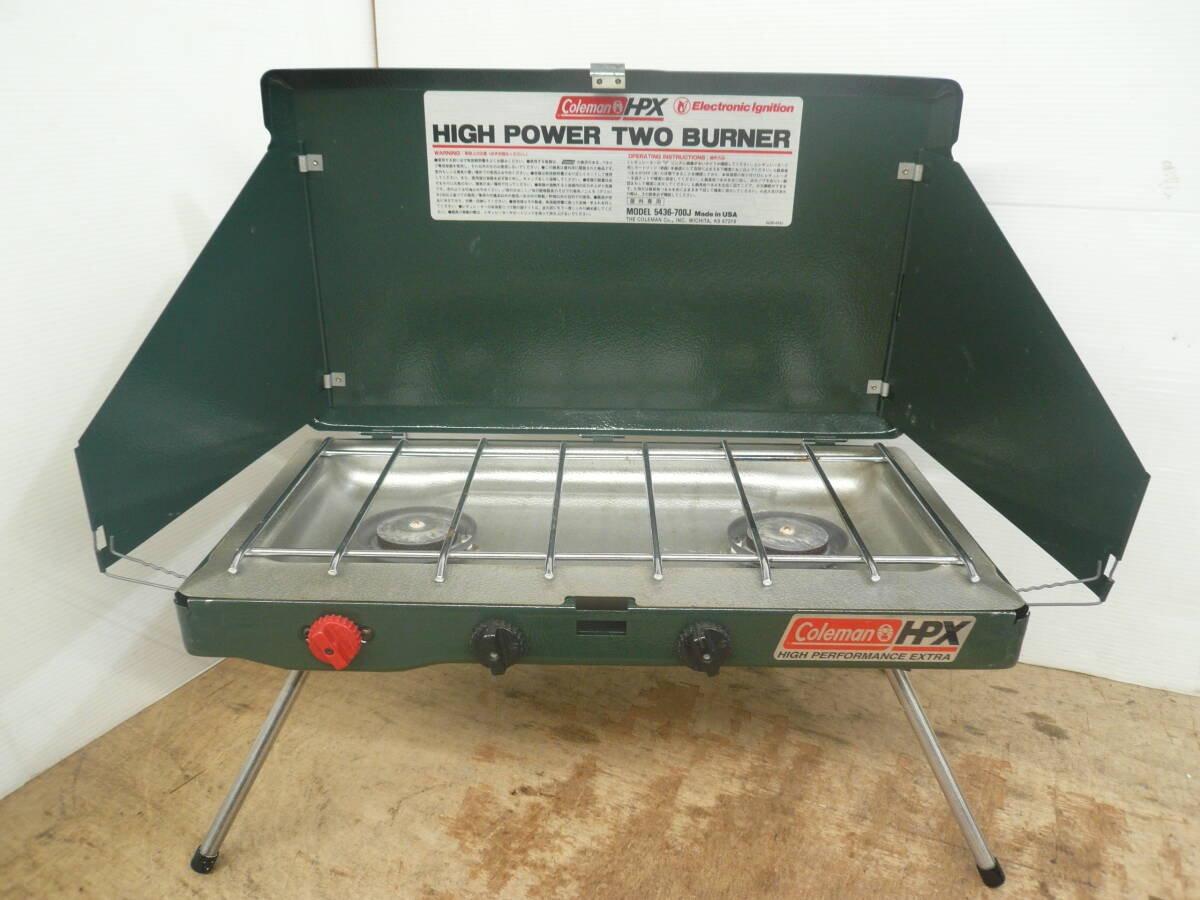 ♪Coleman コールマン ハイパワーツーバーナー コンロ 5436 -700J HPX 1996年製 スパーク確認 送料は説明欄※ジャンク品扱い ■100拍卖