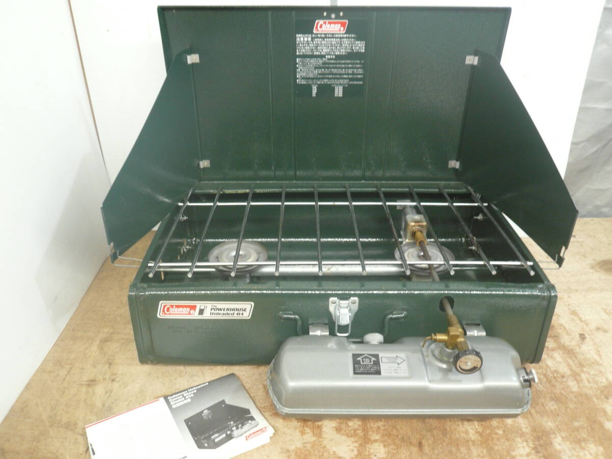 ♪Coleman コールマン ツーバーナー unleaded 414 1993年製 ポンピング→排気確認 取説付き 送料は説明欄※ジャンク品扱い ■120拍卖