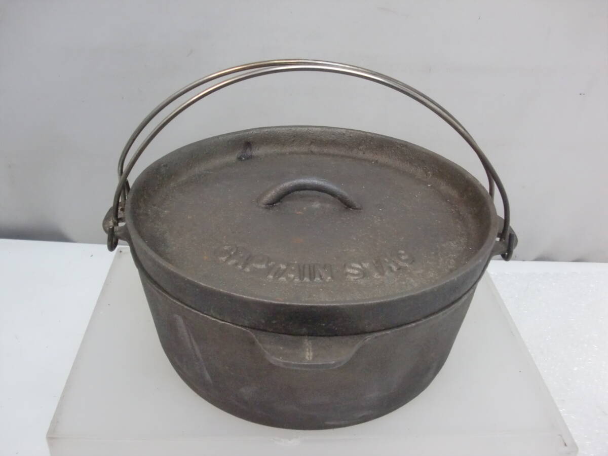 ★627)鋳鉄製ダッチオーブン・キャプテンスタッグ CAPTAIN STAG Ф24x高さ10㎝/6kg 箱、説明書なし※中古品/使用感現状品■80拍卖