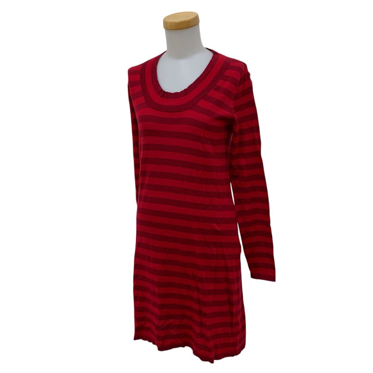 10NK010-69 LACOSTE ラコステ 薄手 長袖 ニット セーター トップス ワンピース ワンピ ボーダー 赤 レディース 女性用 36拍卖