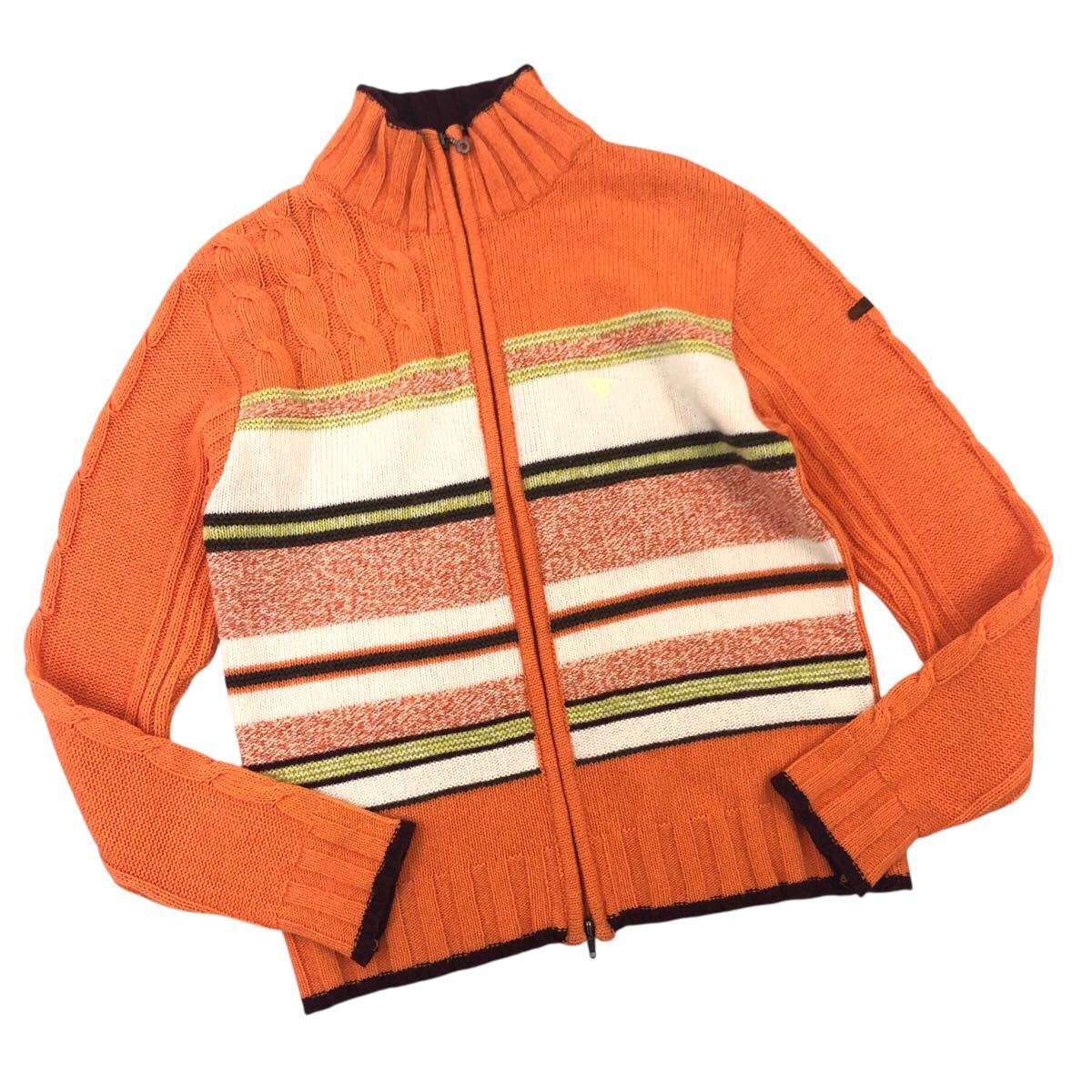 11Nm333-78 大きいサイズ イタリア製 CHERVO シェルボ ジップアップ ニット ジャケット 羽織り トップス GOLF ゴルフ ウェア オレンジ 44拍卖