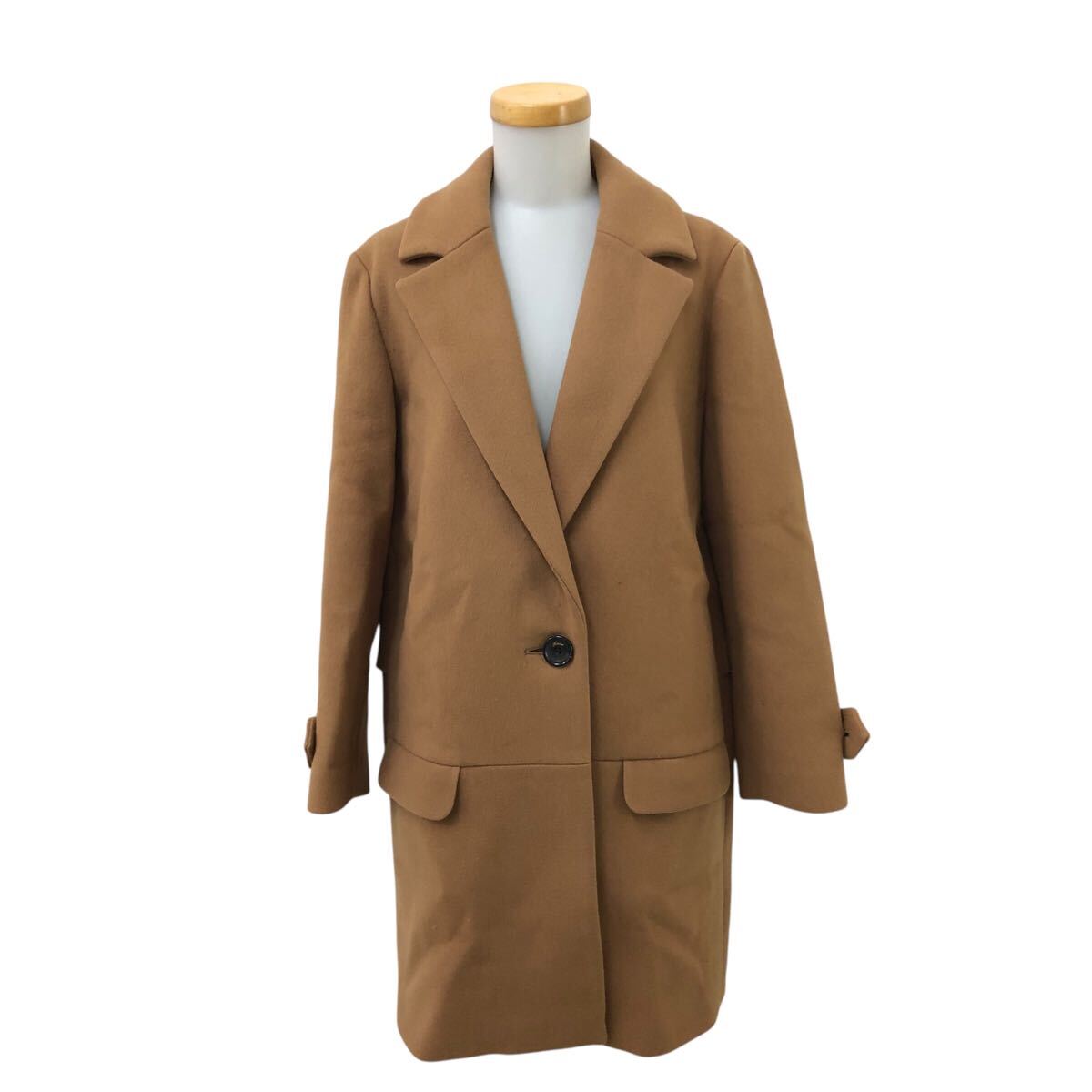 11m673-45 Kaon カオン バック フリル チェスターコート ウール コート 上着 羽織り アウター キャメル レディース M 日本製拍卖