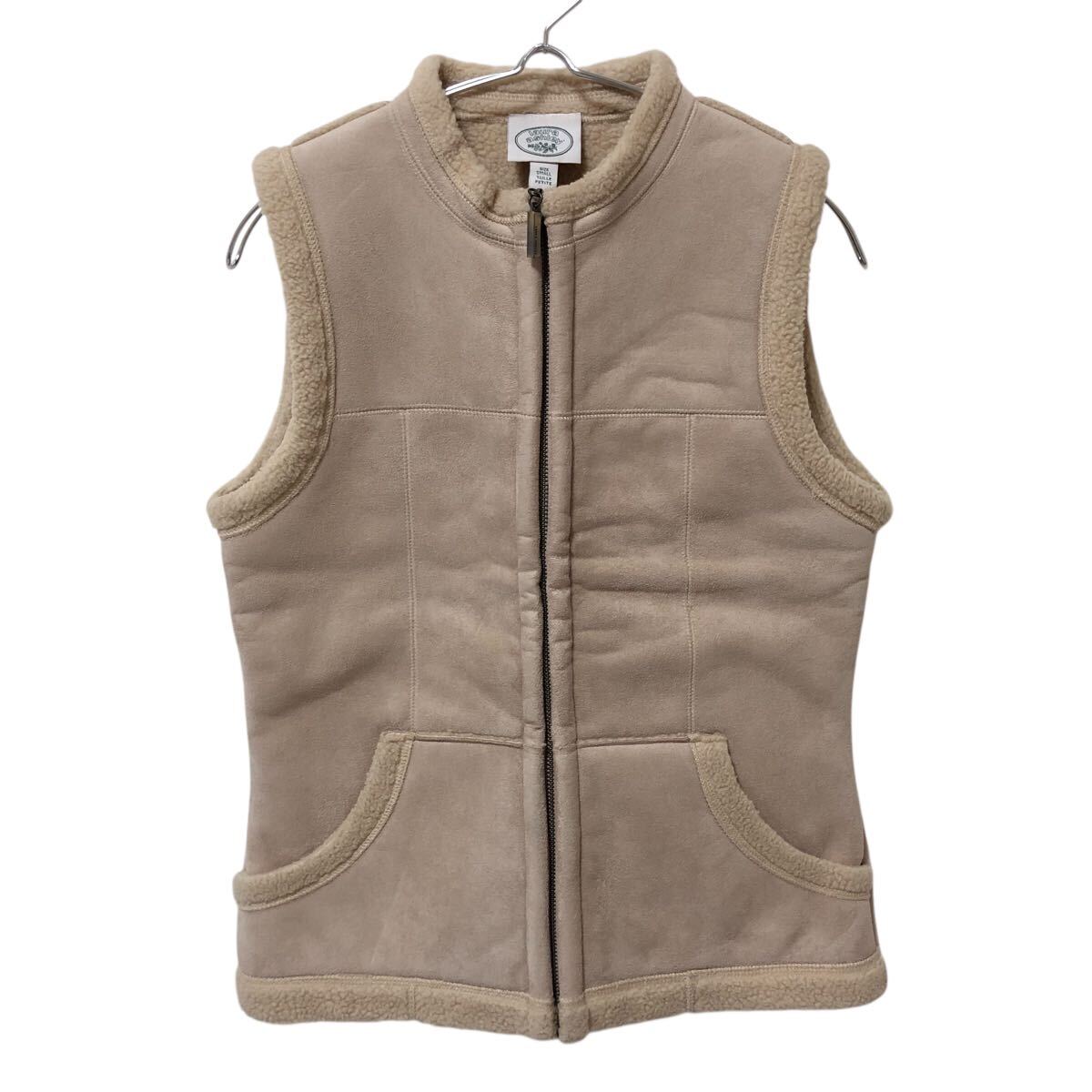 11NG008-84 Laura Ashley ローラ アシュレイ ベスト トップス スエード 裏地 ボア アウター ジップアップ レディース S ベージュ拍卖