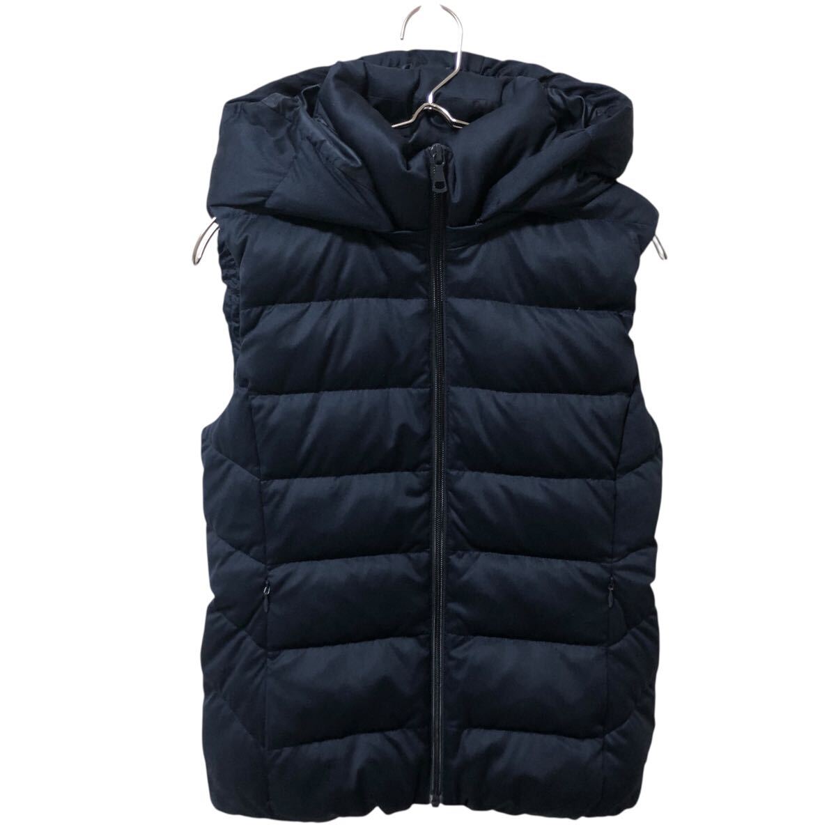 11NG008-1 UNIQLO ユニクロ ダウン 80% ダウンベスト アウター フード フルジッパー トップス レディース M相当 ネイビー 紺拍卖