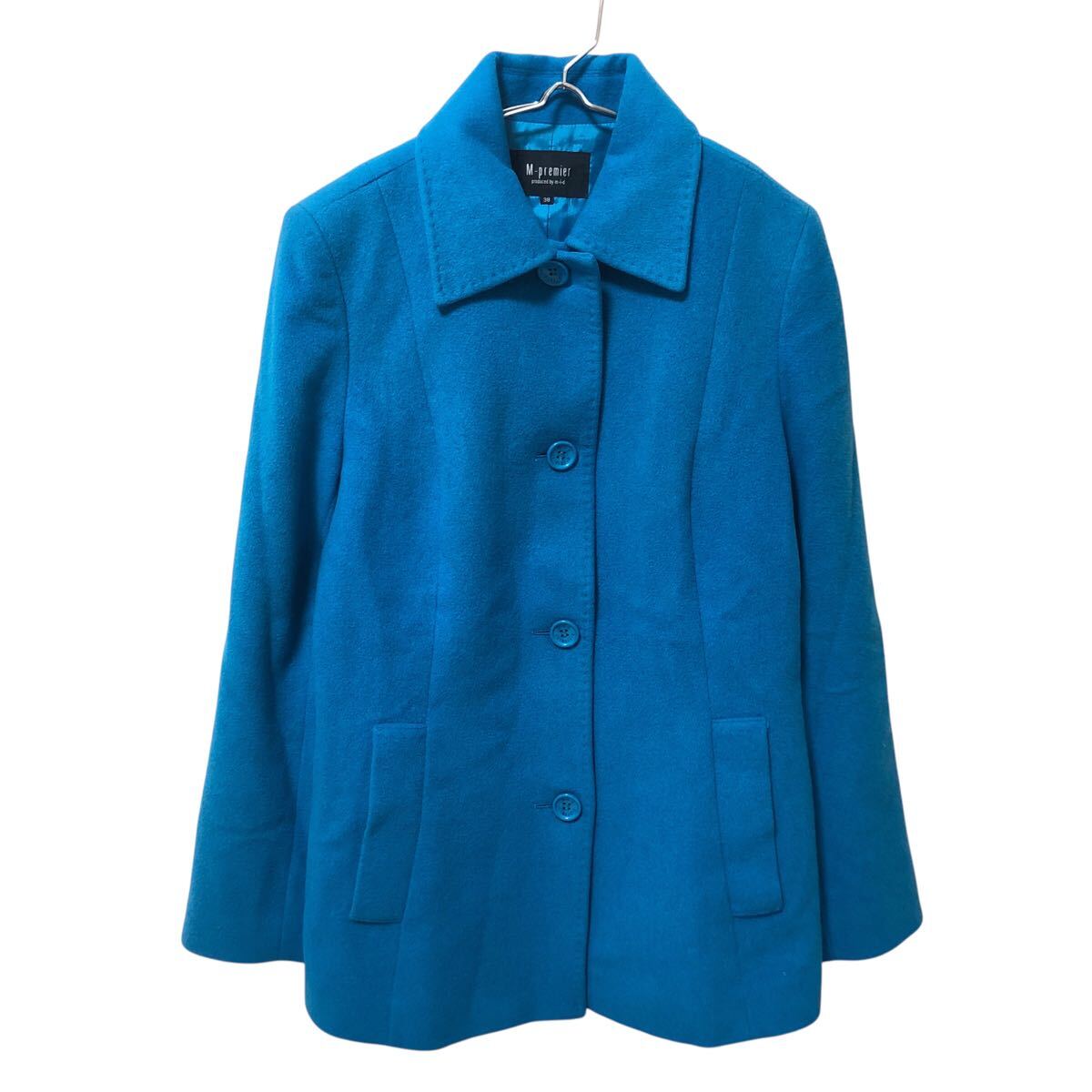 11NG008-3 M-PREMIER エムプルミエ アンゴラ混 コート 長袖 アウター トップス 裏地 総ボタン レディース 38 M相当 ブルー拍卖
