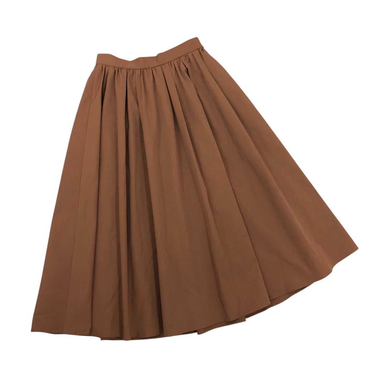 11Nm337-53 TOMORROWLAND トゥモローランド ツイル ギャザー フレアスカート スカート ロング丈 ミモレ丈 ボトムス ブラウン レディース 36拍卖